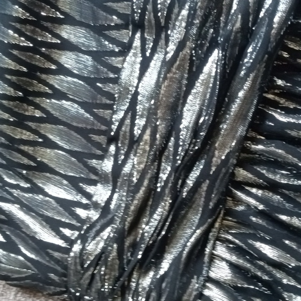 Halston Heritage silver and black metallic scarf neck dress - Picture 3 of 12